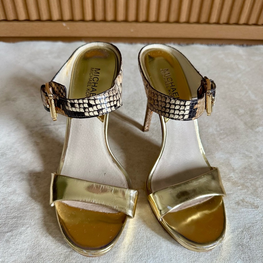 Michael Kors Snakeskin and Gold Heels